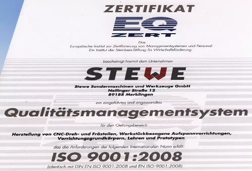 Stewe . CNC-Fertigung . Zertifizierung 9001:2008 Qualitätsmanagement